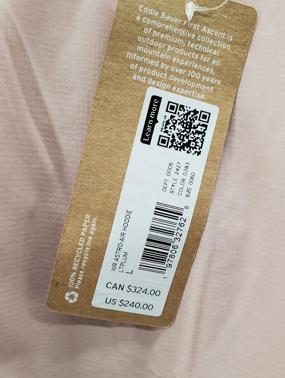 Eddie Bauer Astro Air Hoodie Jacket Womens Large Pink First Ascent NWT - Picture 2 of 11